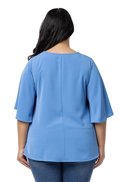 DISENTIS MODEST Indigo Μπλούζα μεγάλου μεγέθους με Flare Sleeves - Κοντό μανίκι