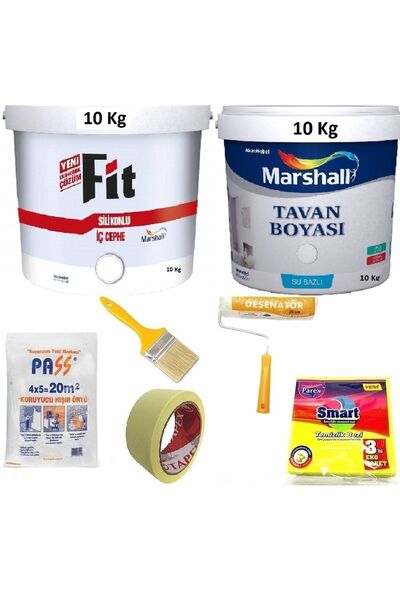 Marshall Fit Silikonlu İç Cephe Boyası 10 kg + Marshall Tavan Boyası 10 kg + ...