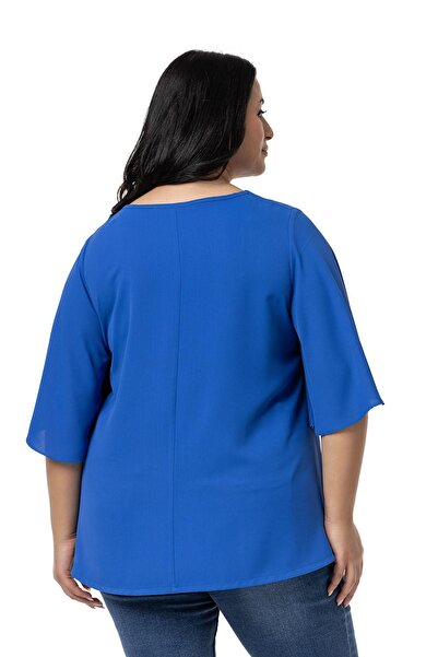 DISENTIS MODEST Μπλούζα Saks Blue Large κοντά μανίκια Plus Size