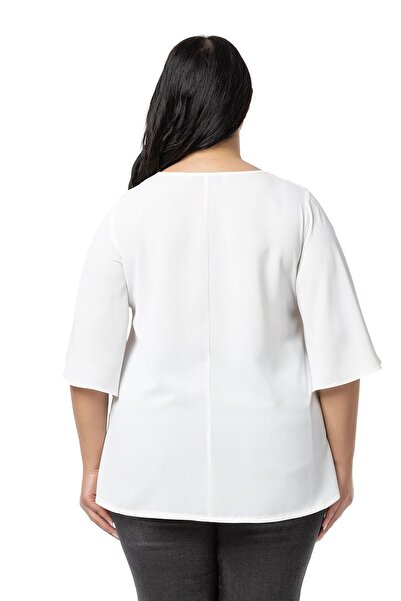 DISENTIS MODEST White Large Size Wide Short Sleeve Blouse