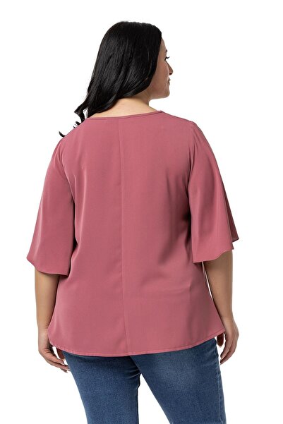 DISENTIS MODEST Plus Size Dried Rose - Φαρδιά κοντομάνικη μπλούζα