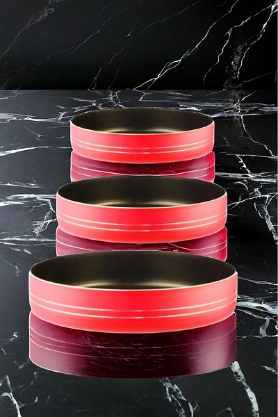 LeesHome Teflon 3-Piece Oven Tray Set 28/32/36 cm Red Outer Color