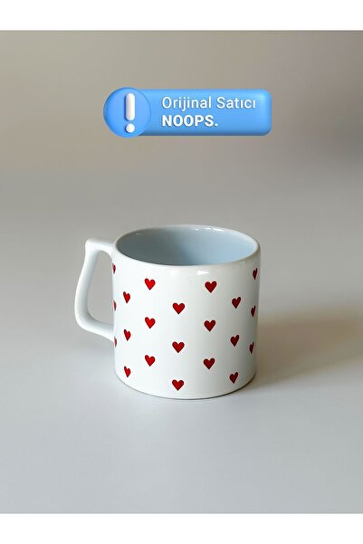 NOOP Kalp Desenli Baskılı Kupa Bardak Seramik Kahve Mug