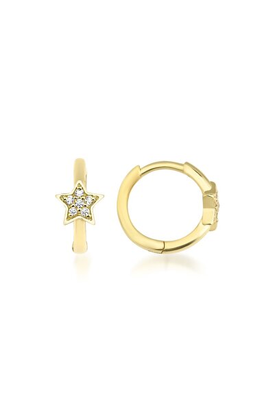 DesignbyKairos 14 Ayar Altın Minimalist Star Accent Huggie Küpe