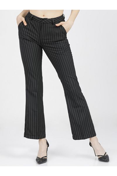 Tokyo Talkies By Styli Pinstriped Straight Fit Bootcut Trousers with Pockets
