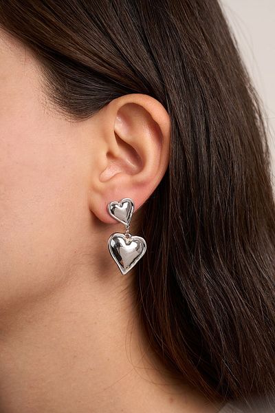 Elika Silver Silver Colored DanGle Heart Patterned Women's Bijouterie EarrinGs
