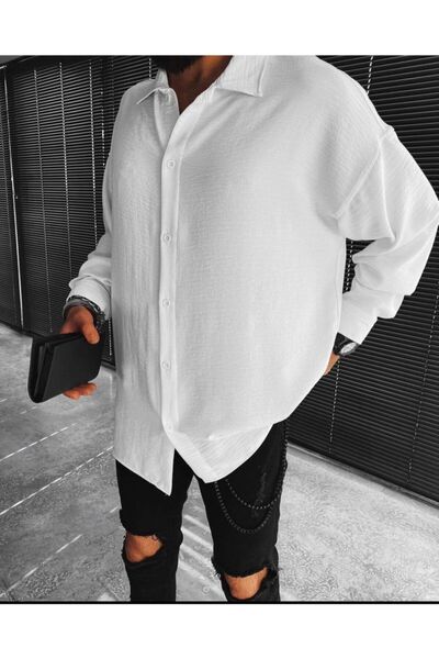 NO1 KONSEPT Μακρυμάνικο λευκό πουκάμισο Loose Fit