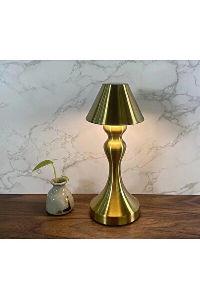Coverzone Kısılabilir Şarjlı Dokunmatik Lamba Yatak Odası Restoran için Başucu Lambası Gold Renk (İnce Belli)