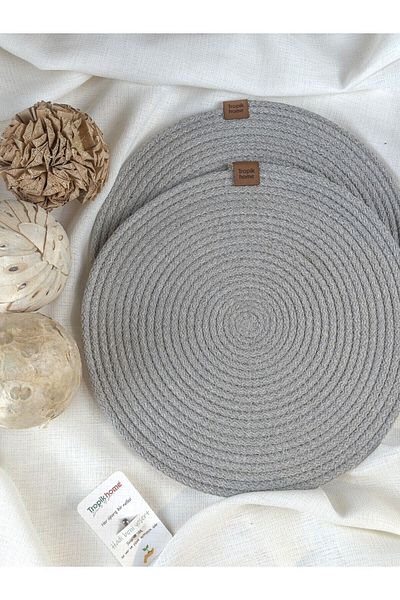 Tropikhome 2-Piece Gray Wicker Plate - Stylish Dowry Set and Knitted Presentation Plate