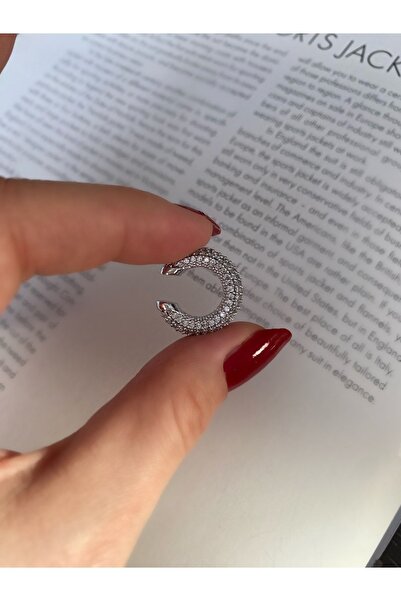 Pinery Jewels Full Zirkon Taşlı Gümüş Renk Kıkırdak Küpe