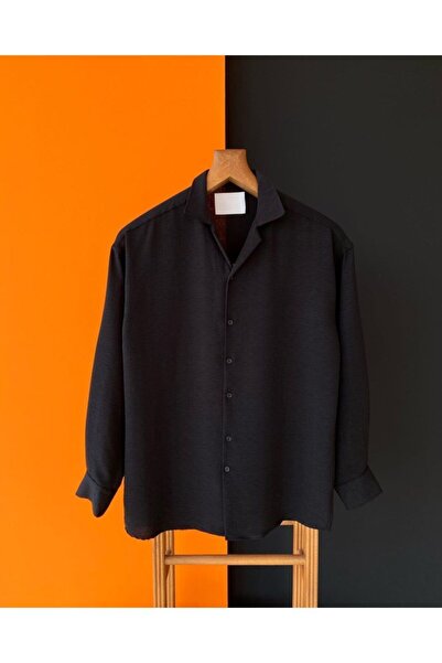 NO1 KONSEPT Μακρυμάνικο μαύρο πουκάμισο Loose Fit