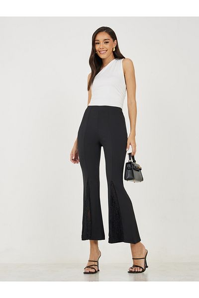 Styli High Rise Lace Insert Fit and Flare Pants