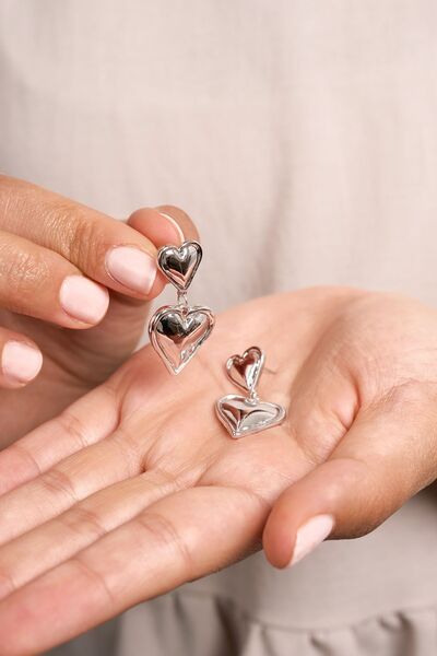 Elika Silver Silver Colored DanGle Heart Patterned Women's Bijouterie EarrinGs
