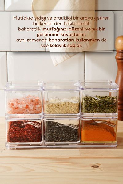 Vienev 6-Piece Acrylic Stackable Spice Rack with Stand - with Spoon