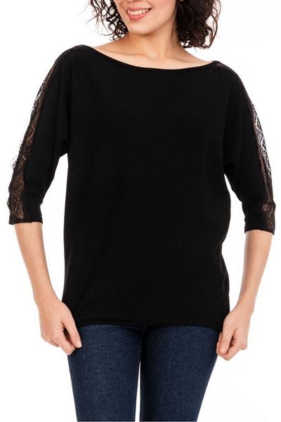 trikobis Lace Detailed Sleeves Bat Sleeve Special Design Knitwear Tunik