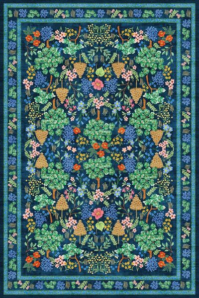 Rugs Modern Halı Floral Mira Lacivert Yeşil Pastel Ağaç Ve Botanik Desenli Re...
