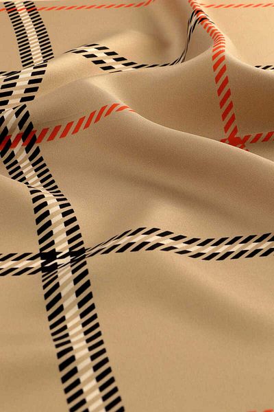 Bursa İpek Μπεζ μεταξωτό μαντίλι Twill - Καρό σχέδιο