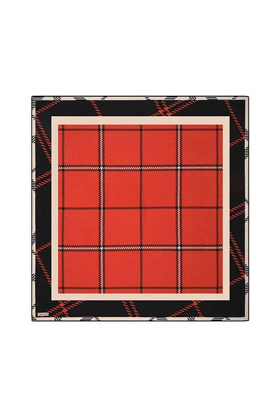 Bursa İpek Plaid Patterned Red Silk Twill Scarf