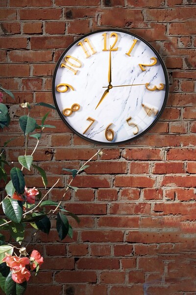 EMYA HOME ساعة حائط رخام ابيض - 29 سم