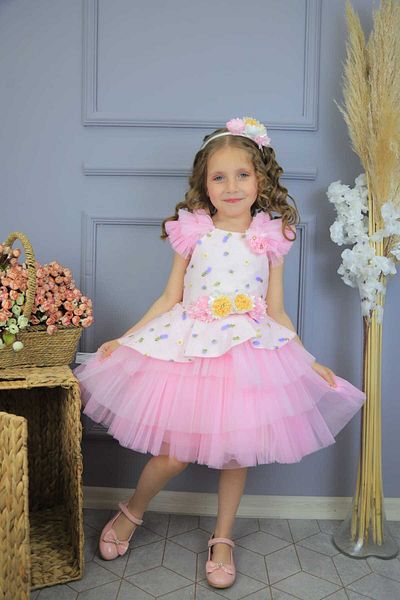MİSS RAİN Girl's Flower PaTTerned and DeTailed Tulle SKirT Evening Dress