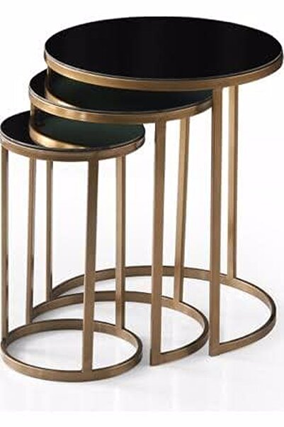 Dinç Metal Sehpa Zigon Sehpa Eskitme 3 Lü Siyah Cam Zc-100-2