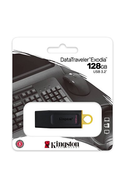 Kingston 5'Lİ AVANTAJ PAKET 128 GB USB3.2 KINGSTON DATA TRAVELER EXODIA SIYAH/SARI (DTX/128GB)
