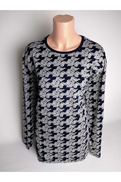 YAŞAR TRİKO Kadın Lacivert Bej Bisiklet Yaka Uzun Kollu Yanları Yırtmaçlı Yaz...