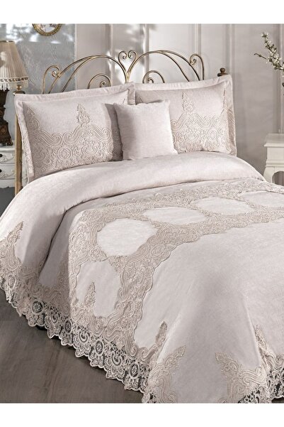 Solinas Collection Elegante Mila Vizon Çift Kişilik Dantelli Çeyizlik Yatak Örtüsü