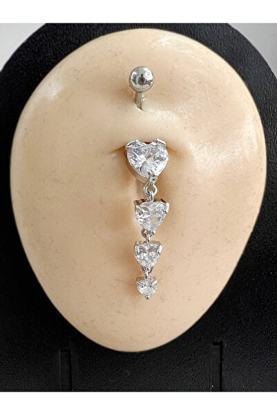 Karınca Piercing Kalp Sallantılı Taşlı Göbek Piercing