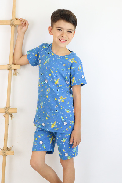 Harika KIDS Erkek Çocuk Baskılı Pamuklu Penye Kumaş  Şortlu  Pijama Takımı
