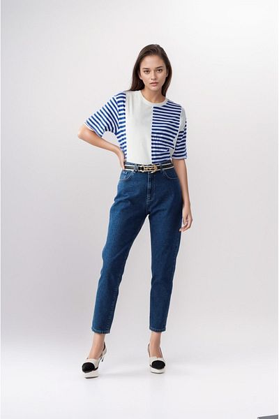 SHEVEGA 90s Navy Blue High Waist Mom Jean Jeans