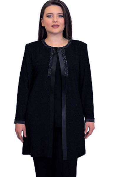 N.Y.YILDIZ Σετ μπλούζα και μπουφάν Star Black Navy Blue Glitter με σατέν ρίγες - Εσωτερικό και εξωτερικό κοντό μπουφάν