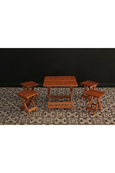 ayzenbi Ahşap Katlanır Masa Tabure Piknik/kamp Set. Masa Takımı