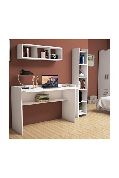 Bimossa Mihrimah Beyaz Çalışma Masası Kitaplık Raflı 118 Cm U6040