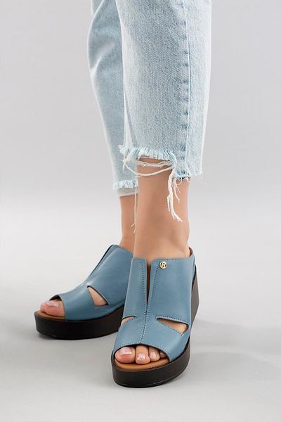 Stilbagshoes Papuci de damă din piele naturală Sylvia cu toc pană albastru