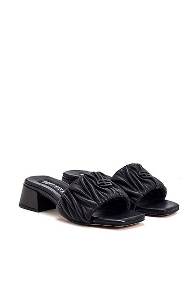 Sofia Baldi Black Leather Women's Heeled Slippers - Mamy