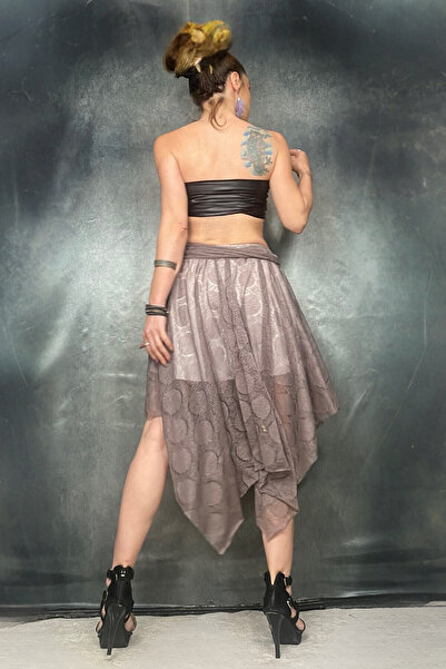 Quincey Asymmetrical Mink Mesh Skirt