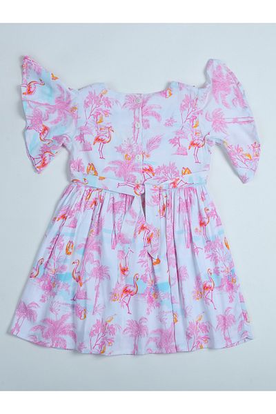 Bella Moda By Styli Flamingo Print Bead Accent Dress