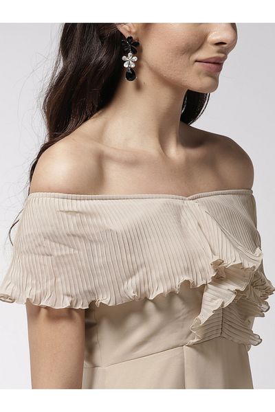 Mish By Styli Solid Satin Maxi Dress with Plisse Cape Neck