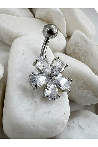 Karınca Piercing Zircon Stone Lotus Flower Design Belly Piercing
