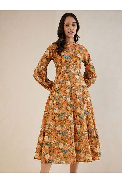 Femmella By Styli فستان متوسط ​​الطول مزين بطبعات الأزهار بالكامل وأكمام طويلة