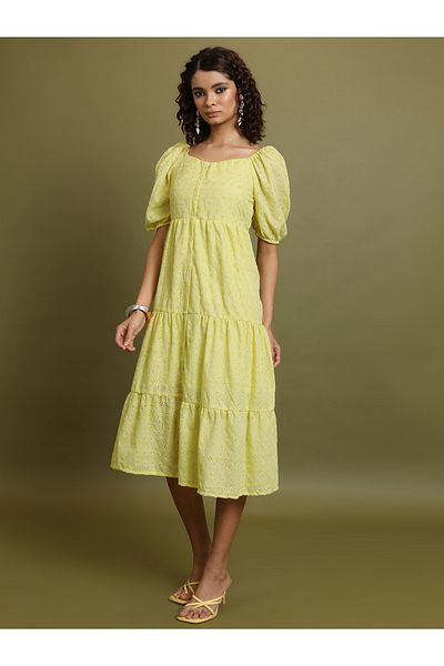 Vishudh By Styli Embroidered Sweetheart Neck A-Line Tiered Midi Dress