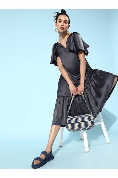 Mish By Styli Flounce Detail A-Line Trapeze Style Dress