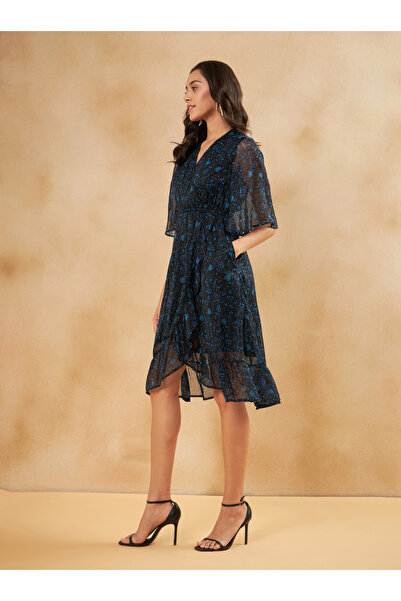 Femmella By Styli Paisley Print Ruffle Hem Wrap Midi Dress