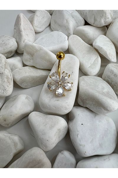 Karınca Piercing Zircon Stone Lotus Flower Design Belly Piercing