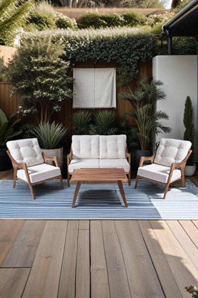 Meya Dekor Ceviz Ağacından Ahşap Balkon Bahçe Teras Oturma Grubu - Bahçe Mobilyası (minderler Dahil)