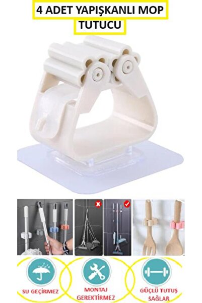 optana Mop Banyo Askısı Çok Amaçlı Yapışkanlı Askı 4 Adet Fırça Süpürge Papas...