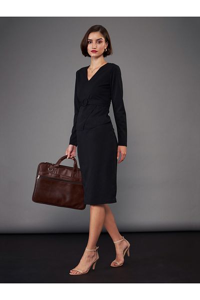 Sassafras By Styli V Neck Buckle Detail Knee Length Dress