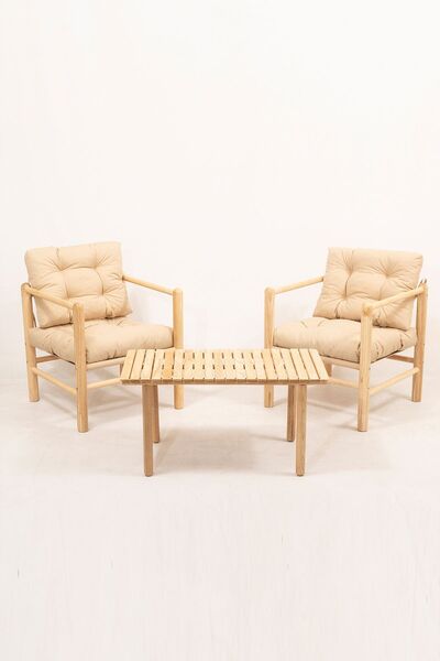 Meya Dekor Gloria Ahşap Balkon Bahçe Teras 2+1 Oturma Grubu - Bahçe Mobilyası...