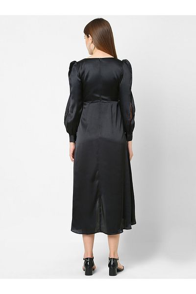Mish By Styli Satin Asymmetric Hem A-Line Wrap Midi Dress